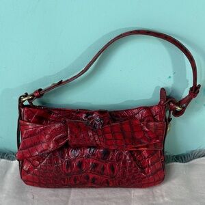 Brahmin Vintage Bow leather  Red Crocodile Pattern Handbag